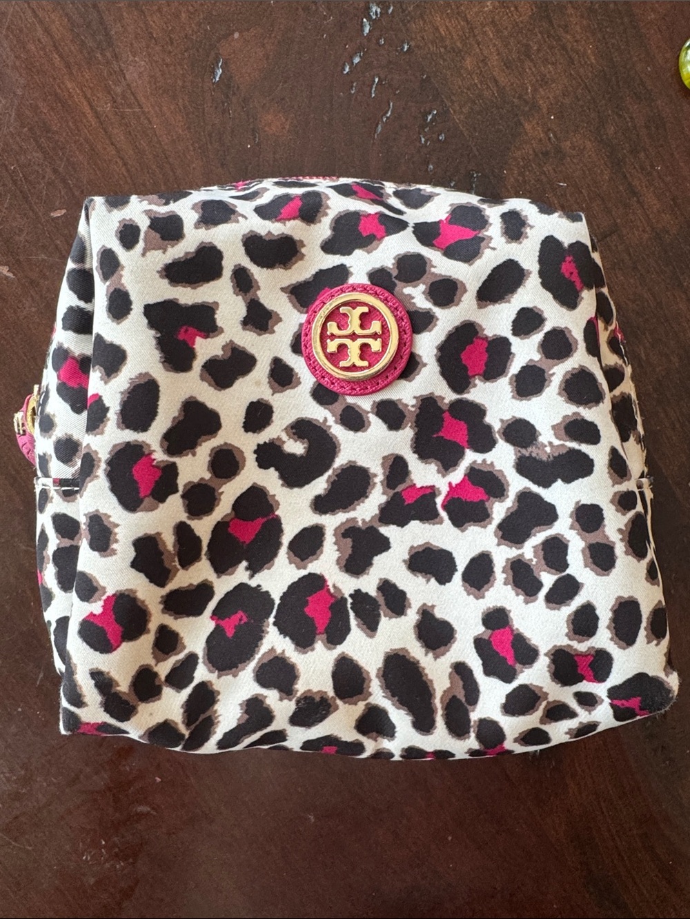 Tory Burch Cream, Black & Pink Leopard Cosmetic Pouch